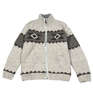 Laundromat 100% Wool Men's Sz L Navajo Full Zip‎ Lined Cardigan in Beige, Brown